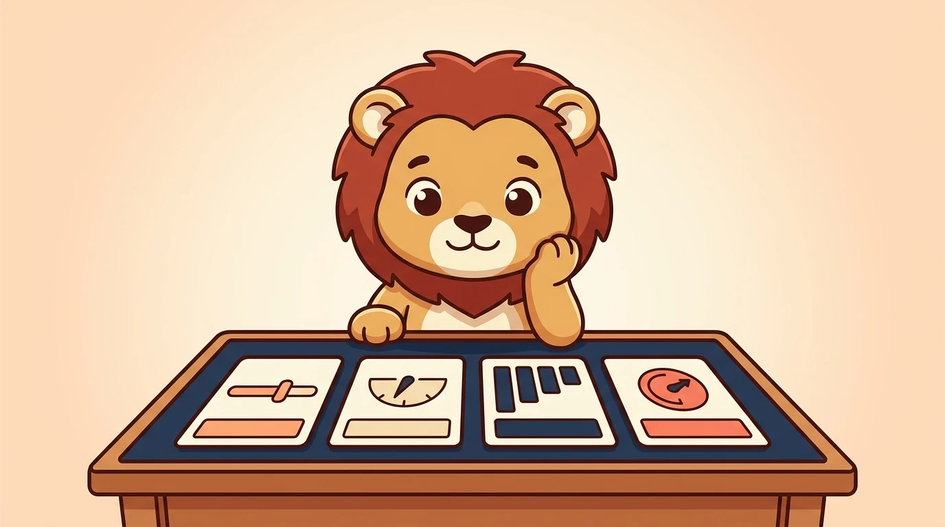 Leo the lion comparing four English exam score reports side by side