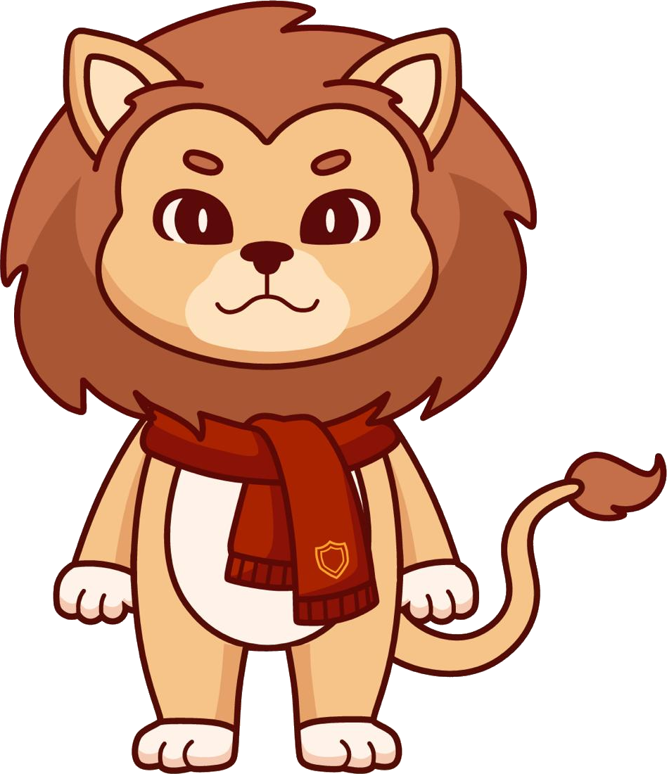 Leo, the Leo English mascot, reading a book